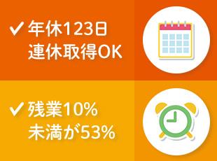 業界トップクラスの好環境！？年休123日＆残業10h未満の社員が半数以上♪